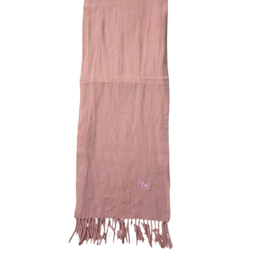 Luxury Vintage Burberry Light Pink Lambs Wool Scarf Embroidered Logo Scarves - Picture 2 of 6